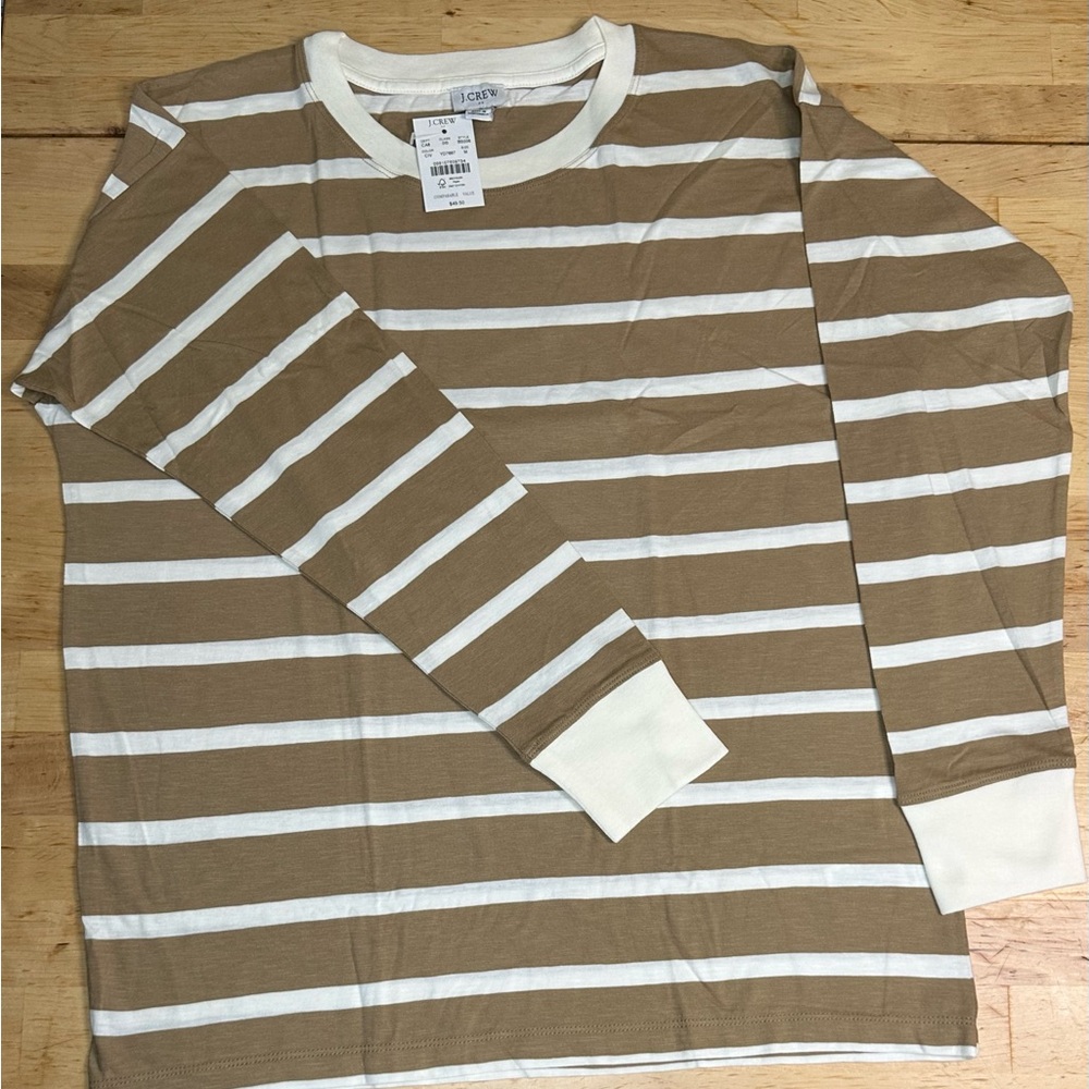 J.Crew Brown and White Striped Long Sleeve Shirt